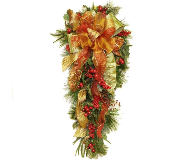 (image for) Designer Red and Green Holiday Door Swag CR4549 TEXT_CLOSE_WINDOW