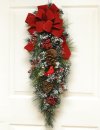 (image for) CR4618 Christmas Holiday Cardinal Door Swag- Flocked Snow