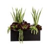 (image for) Tall Burgundy and Green Faux Succulent Arrangement in Bamboo Container GRWF1249
