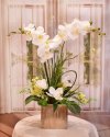 (image for) White Silk Orchids in Brushed Gold Vase O205
