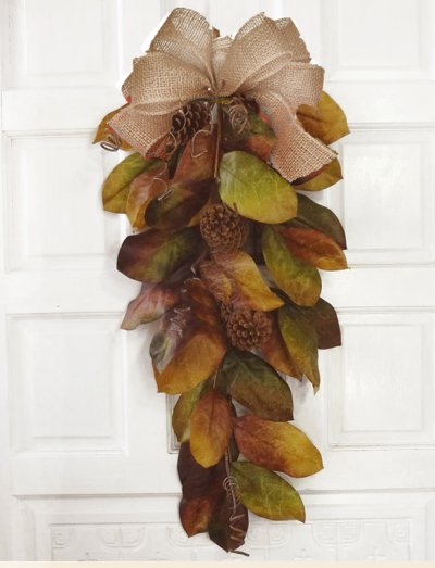 (image for) Earthy Magnolia Leaf Swag with Burlap Bow WR4891B