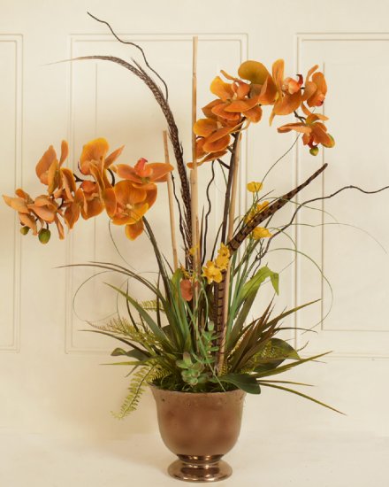 (image for) Copper Orchids with Feathers and Grasses O163 TEXT_CLOSE_WINDOW