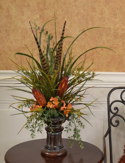 (image for) Grasses, Feathers and Protea Mantel Floral Design NC136 TEXT_CLOSE_WINDOW