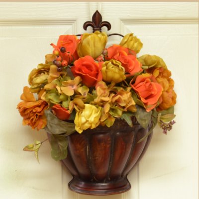 (image for) Fall Door Basket with Roses and Hydrangea