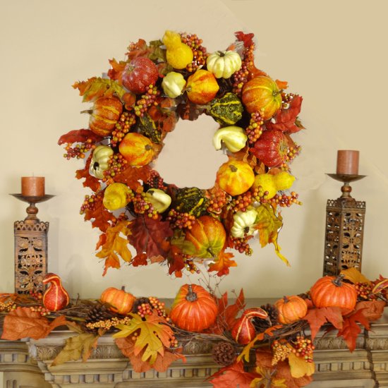 (image for) Large Fall Door Wreath with Pumpkins and Gourds WR4892 TEXT_CLOSE_WINDOW
