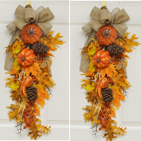 (image for) Set of 2 Fall Pumpkn door Swags with Burlap Bow TEXT_CLOSE_WINDOW