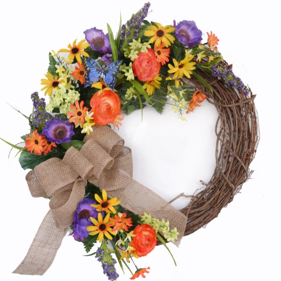 (image for) Colorful Flower Wreath with Burlap Bow WR4951 TEXT_CLOSE_WINDOW