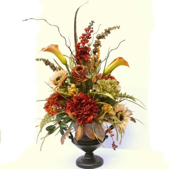 (image for) Sunflower & Hydrangea Silk Floral Design in tall Urn AR372 TEXT_CLOSE_WINDOW