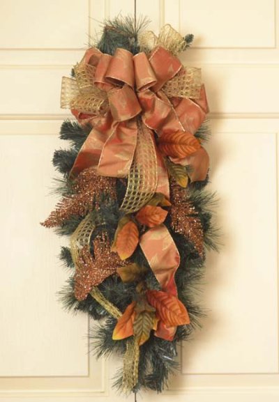 (image for) 34" Copper Magnolia Leaf and Pine Door Swag