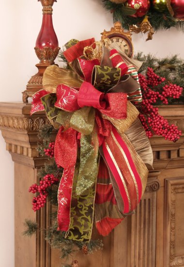 (image for) Christmas Bows - Set of 2 Red and Green Designer Ribbons CR1004 TEXT_CLOSE_WINDOW