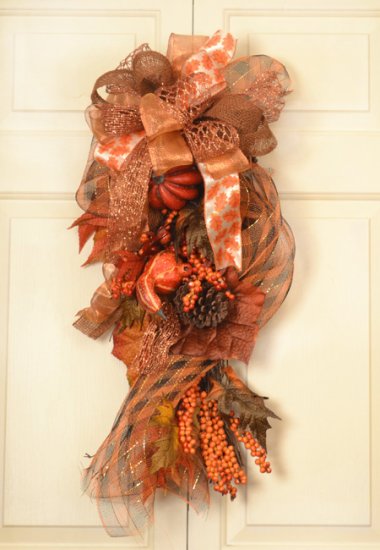 (image for) Deluxe Pumpkin Door Swag with Desginer Bow- Fall - Autumn Wreath - WRDL-PSW TEXT_CLOSE_WINDOW