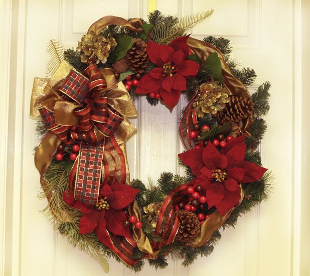 (image for) 28" Gold and Burgundy Christmas Holiday Wreath CR4665 TEXT_CLOSE_WINDOW