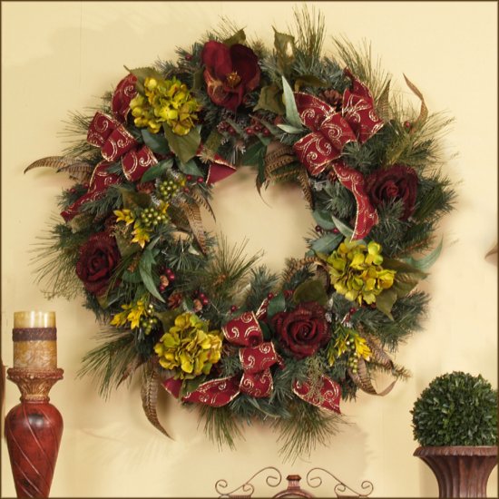(image for) 30" Grande Burgundy Rose Christmas Wreath CRWR0811-75 TEXT_CLOSE_WINDOW