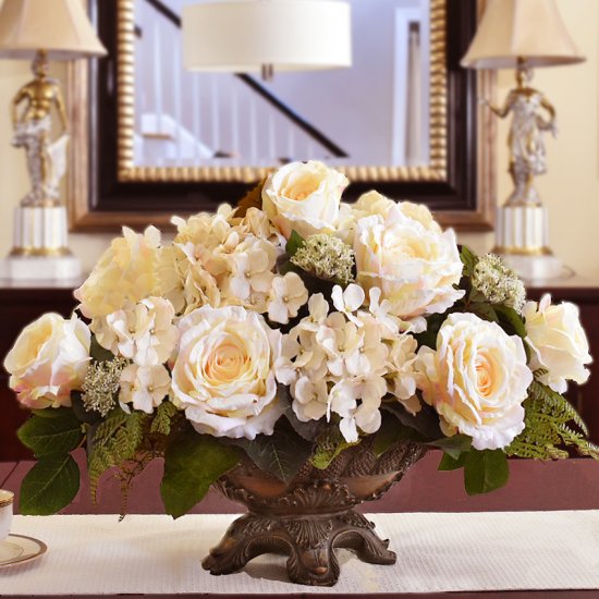 (image for) Cream Rose and Hydrangea Silk Flower Arrangement AR405 TEXT_CLOSE_WINDOW