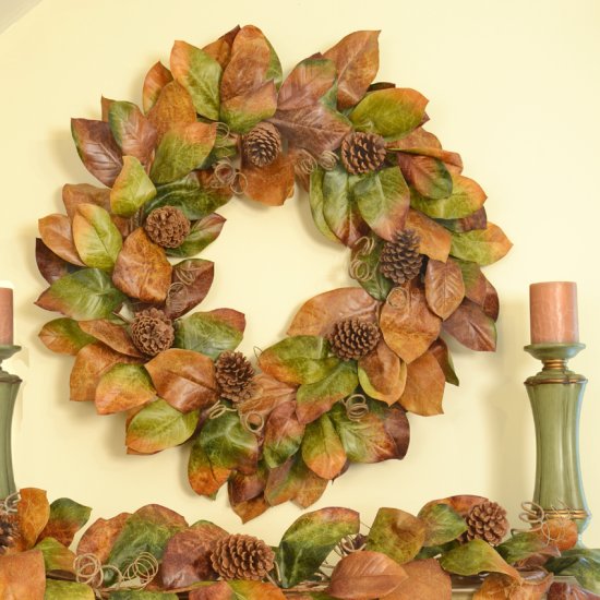 (image for) Deluxe Magnolia Leaf Wreath in Earthtone Color WR4887 TEXT_CLOSE_WINDOW