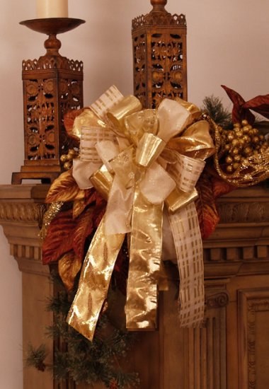 (image for) Christmas Designer Bows - Set of 2 Gold Decoarative Ribbons TEXT_CLOSE_WINDOW