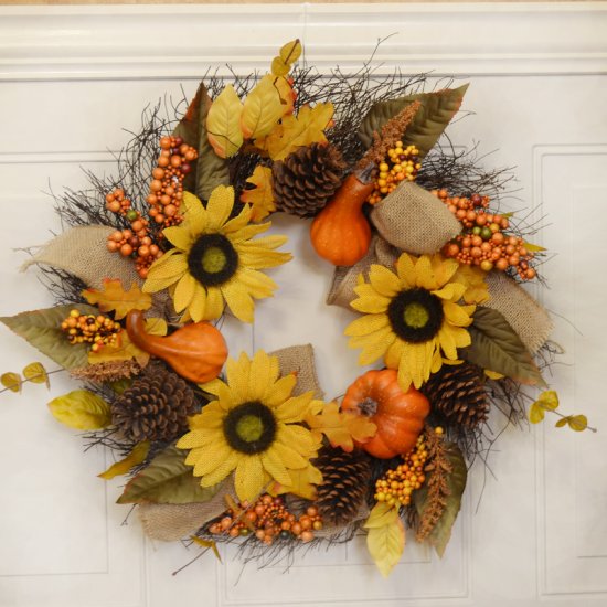 (image for) Sunflower Pumpkin Fall Wreath with Burlap WR4853 Out of Stock TEXT_CLOSE_WINDOW