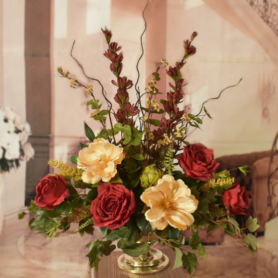 (image for) Silk Floral Centerpiece with Roses and Magnolias AR416 TEXT_CLOSE_WINDOW