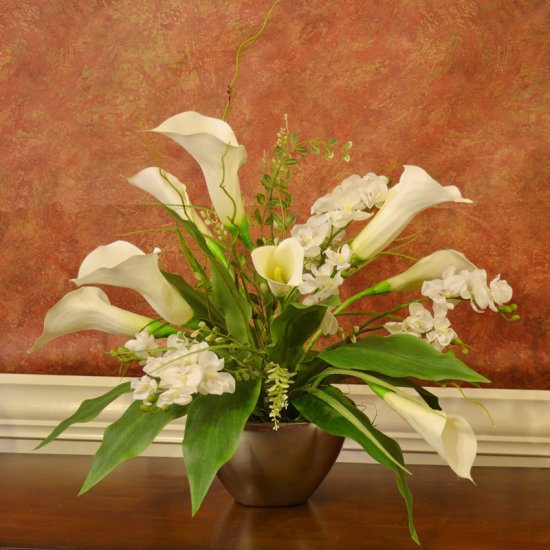 (image for) White Calla Lily and Orchid Silk Flower Arrangement AR355 TEXT_CLOSE_WINDOW