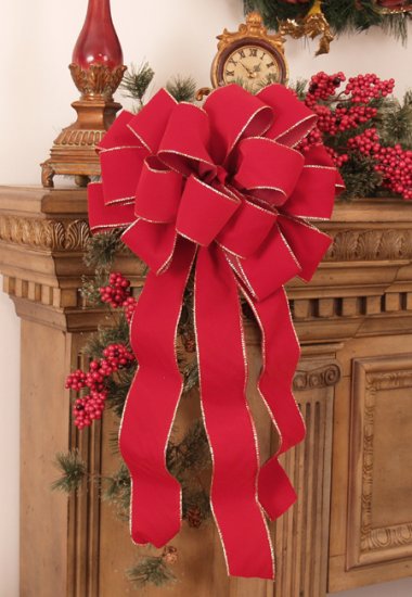 (image for) Red Velvet Christmas Bows with Gold Edged Ribbon CR1003 TEXT_CLOSE_WINDOW