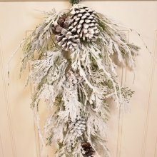 (image for) Faux Snow Flocked Teardrop Swag with Pine Cones - Winter Swag