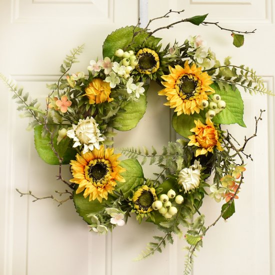 (image for) Sunflower Wreath with Fern, Berries WR4987 TEXT_CLOSE_WINDOW