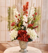 (image for) Red and White Delphinium Winter Floral Arrangement
