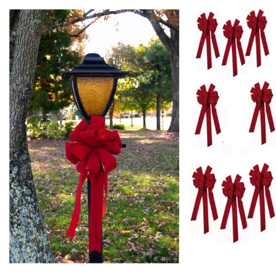 (image for) Set of 8 Red Velvet Christmas Bows CR4580 TEXT_CLOSE_WINDOW