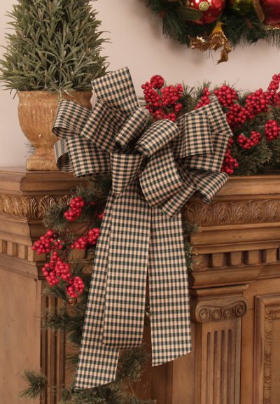 (image for) Christmas Bows-Set of 2 Holiday Green Gingham