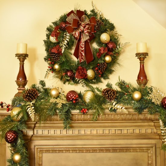 (image for) Designer Burgundy Christmas Wreath Garland Set CR1581 TEXT_CLOSE_WINDOW