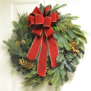 Designer Faux Christmas Wreath with Red Ribbon CR1041 : Floral Home ...