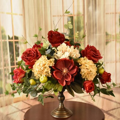 (image for) Rose and Hydrangea Silk Centerpiece in Pedestal Vase AR451