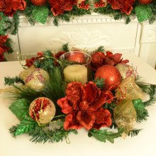 (image for) Red Magnolia Christmas Centerpiece with Globe CR1513