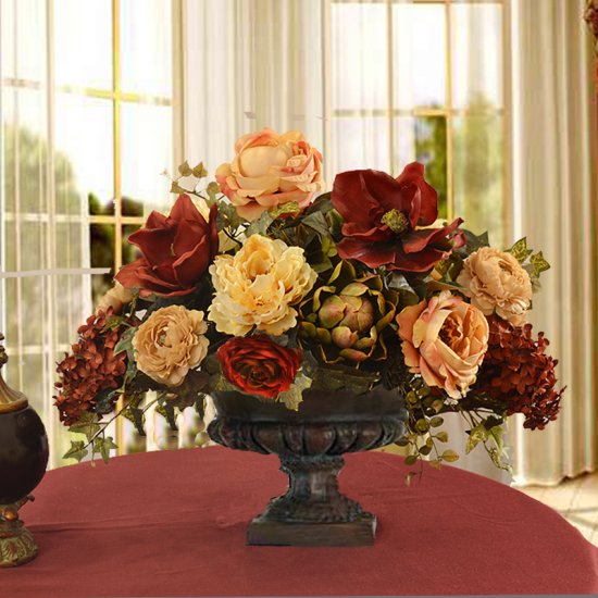 (image for) Burgundy Magnolia and Peony Grande Silk Floral Centerpiece AR339-A TEXT_CLOSE_WINDOW