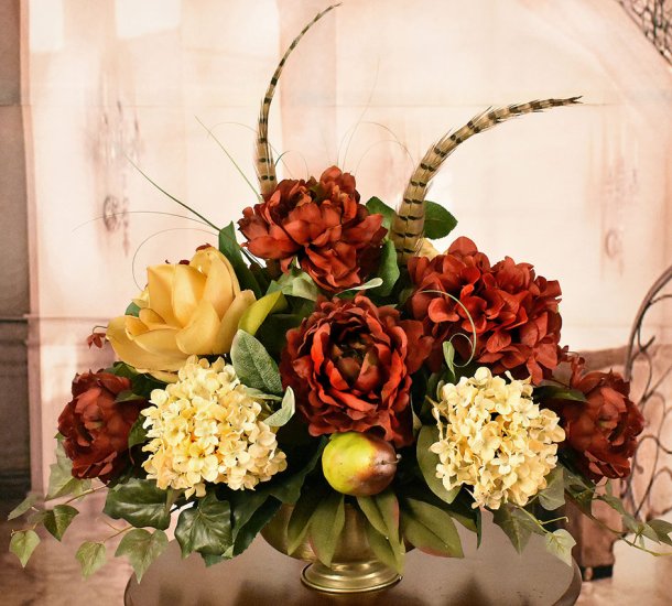 (image for) Burgundy and gold Silk Magnolia Centerpiece AR341 TEXT_CLOSE_WINDOW