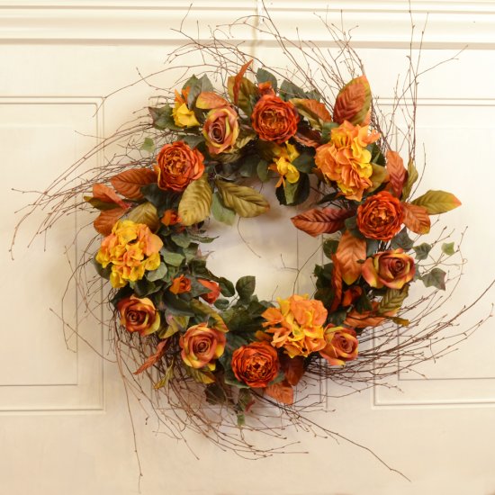 (image for) Wispy Gold and Rust Large Silk Floral Wreath FL12-2 TEXT_CLOSE_WINDOW