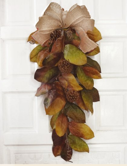 (image for) Earthy Magnolia Leaf Swag with Burlap Bow WR4891B TEXT_CLOSE_WINDOW