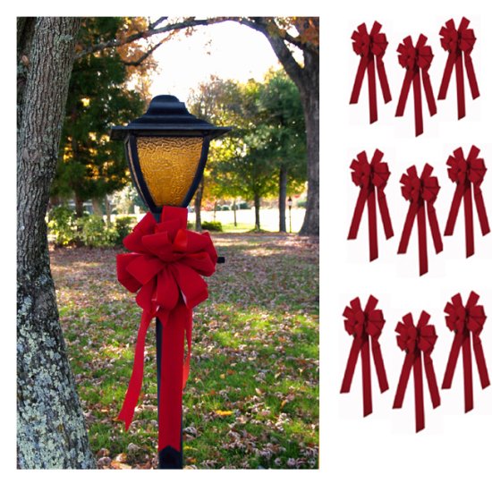 (image for) Set of 9 Large Red Velvet Christmas Bows CR4581 TEXT_CLOSE_WINDOW