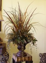Pedestal Vase -Grasses -Pheasant Feathers Floral Design NC120-10