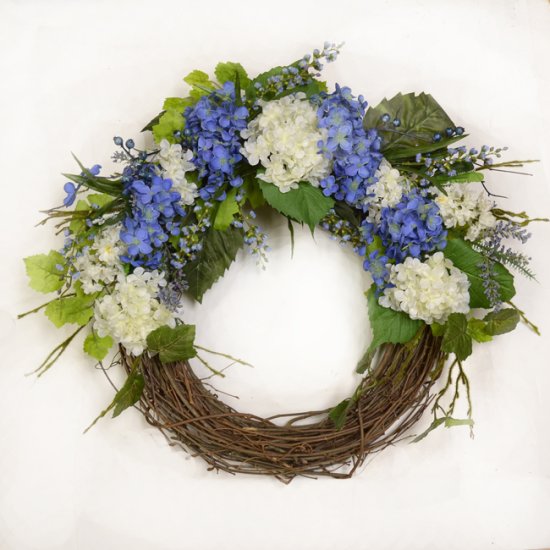 (image for) Blue and Cream Hydrangea Silk Door Wreath WR4870 TEXT_CLOSE_WINDOW