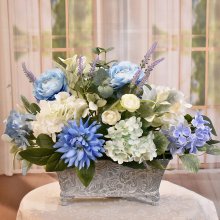 (image for) Blue Silk Floral Design in Grey Washed Planter AR612