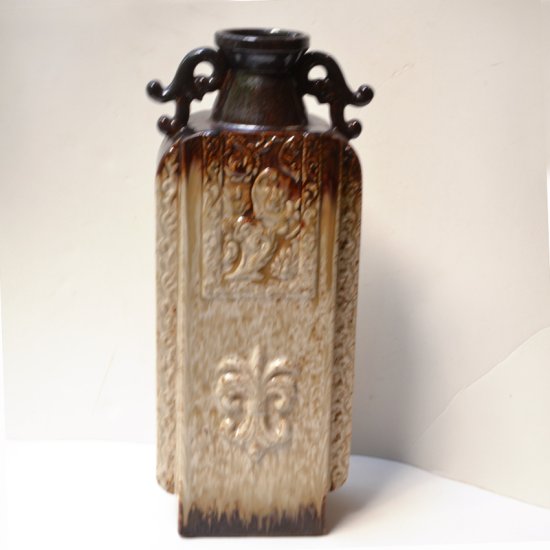 (image for) Tall Beige & Brown Ceramic Vase with Fleur-de-lis V-06 TEXT_CLOSE_WINDOW