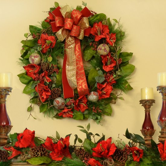 (image for) Designer Red Amarylis Christmas Wreath CR1516 TEXT_CLOSE_WINDOW