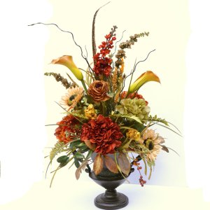 Sunflower & Hydrangea Silk Floral Design in tall Urn AR372 : Floral ...