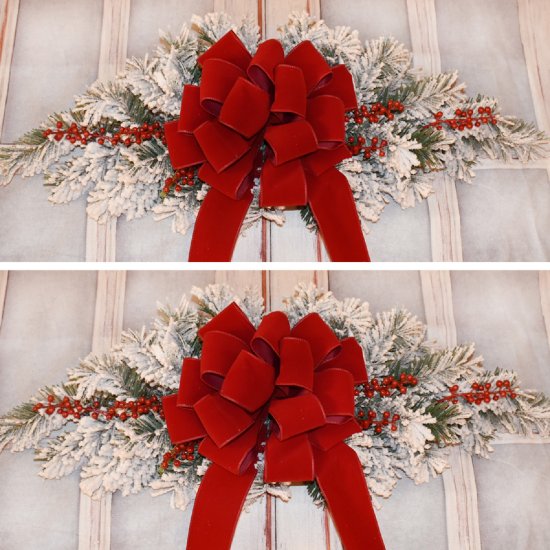 (image for) Frosted Christmas Window Swags with Red Bow CR1583 TEXT_CLOSE_WINDOW