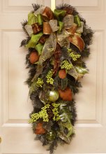 Green and Brown Ornament Holiday Door Swag CR4582
