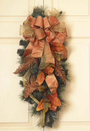 (image for) 34" Copper Magnolia Leaf and Pine Door Swag TEXT_CLOSE_WINDOW
