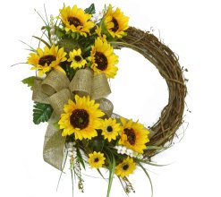 Sunflower Wreath with Burlap Ribbon