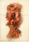 (image for) Deluxe Pumpkin Door Swag with Desginer Bow- Fall - Autumn Wreath - WRDL-PSW