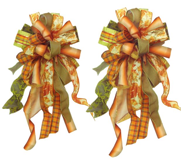 (image for) Set of 2 Autumn & Fall Multi-Colored Wreath and Door Bows B4517 TEXT_CLOSE_WINDOW